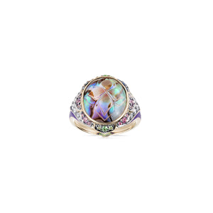 Noor Fares Madhya abalone ring with sapphires and diamonds