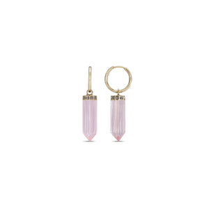 Hand Carved Rose Quartz Earrings Carved in a Star Prism Shape with Silver Glitter Enamel  Edit alt text