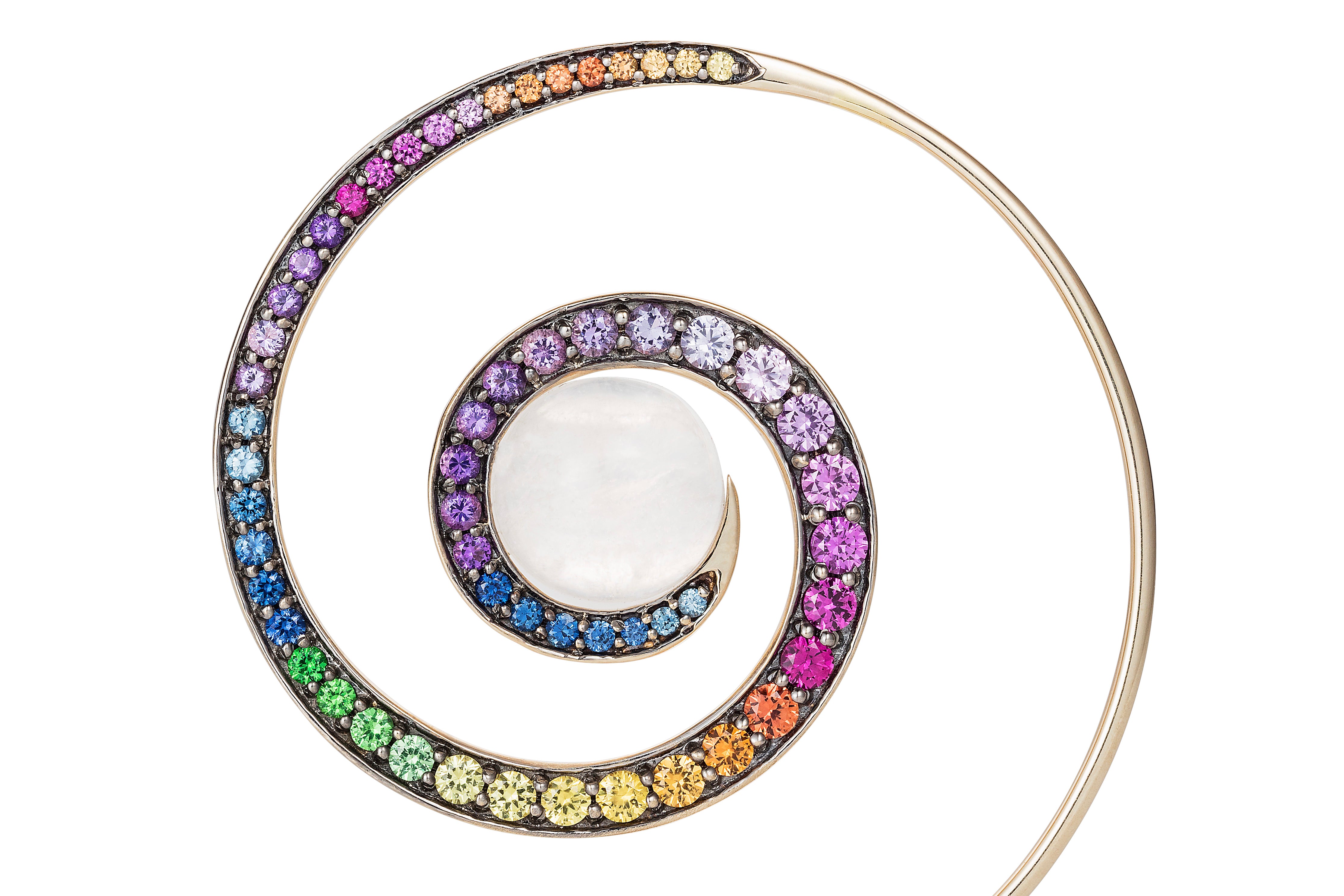 Rainbow Noor Fares Rainbow jewelry Spiral ring Large hoop earrings