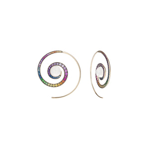 Rainbow Spiral Moon Earrings