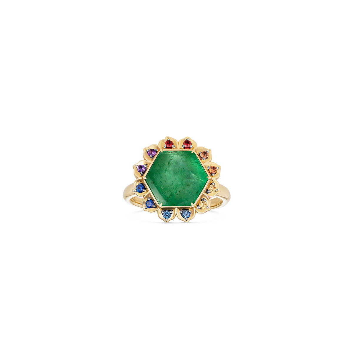 Bespoke Anahata Emerald Coloured Sapphire Lotus Ring