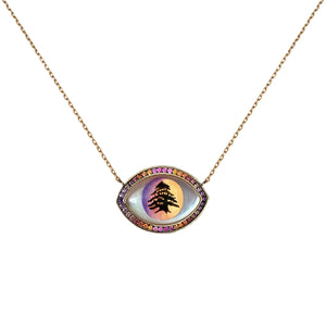 Noor Fares Beirut Rise pendant with coloured sapphires pavé.
