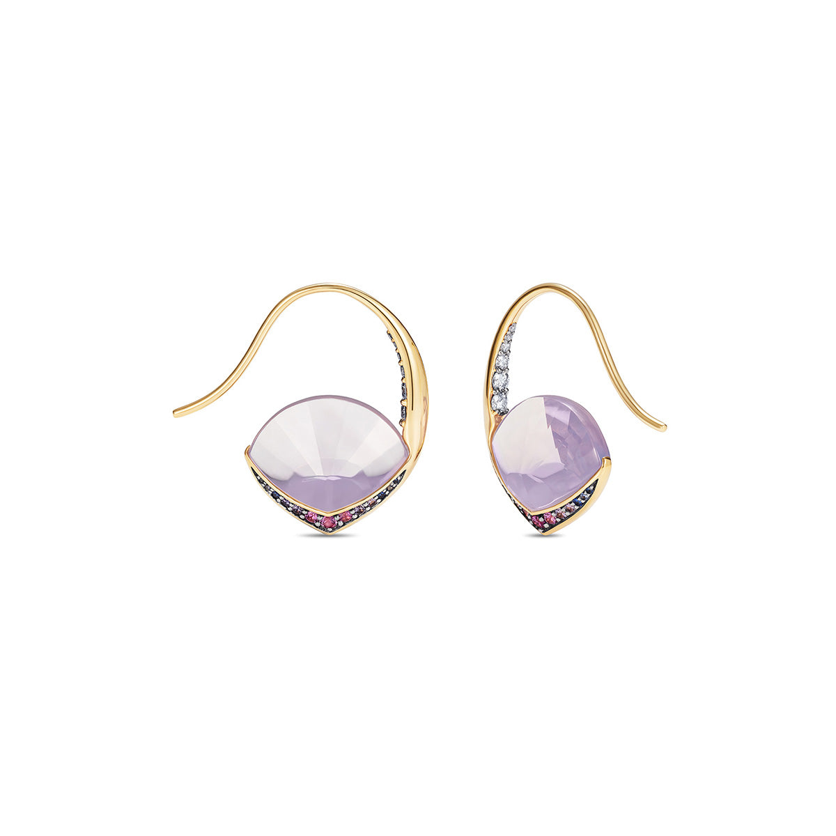 Noor Fares Yellow Gold Lavender Quartz Earrings with Sapphires and Diamond Pavé