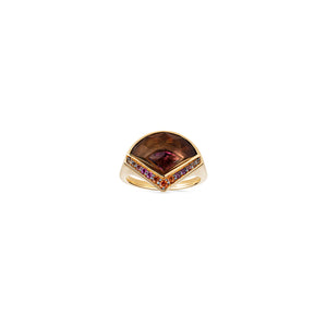Noor Fares  Smokey Quartz and Black Mother of Pearl Pinky Ring with Garnet Pie and Coloured Sapphire Pavé