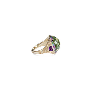 Noor Fares Green Amethyst Ring with Coloured Sapphire Pavé