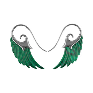 925 Sterling Silver Malachite Wings Earrings 
