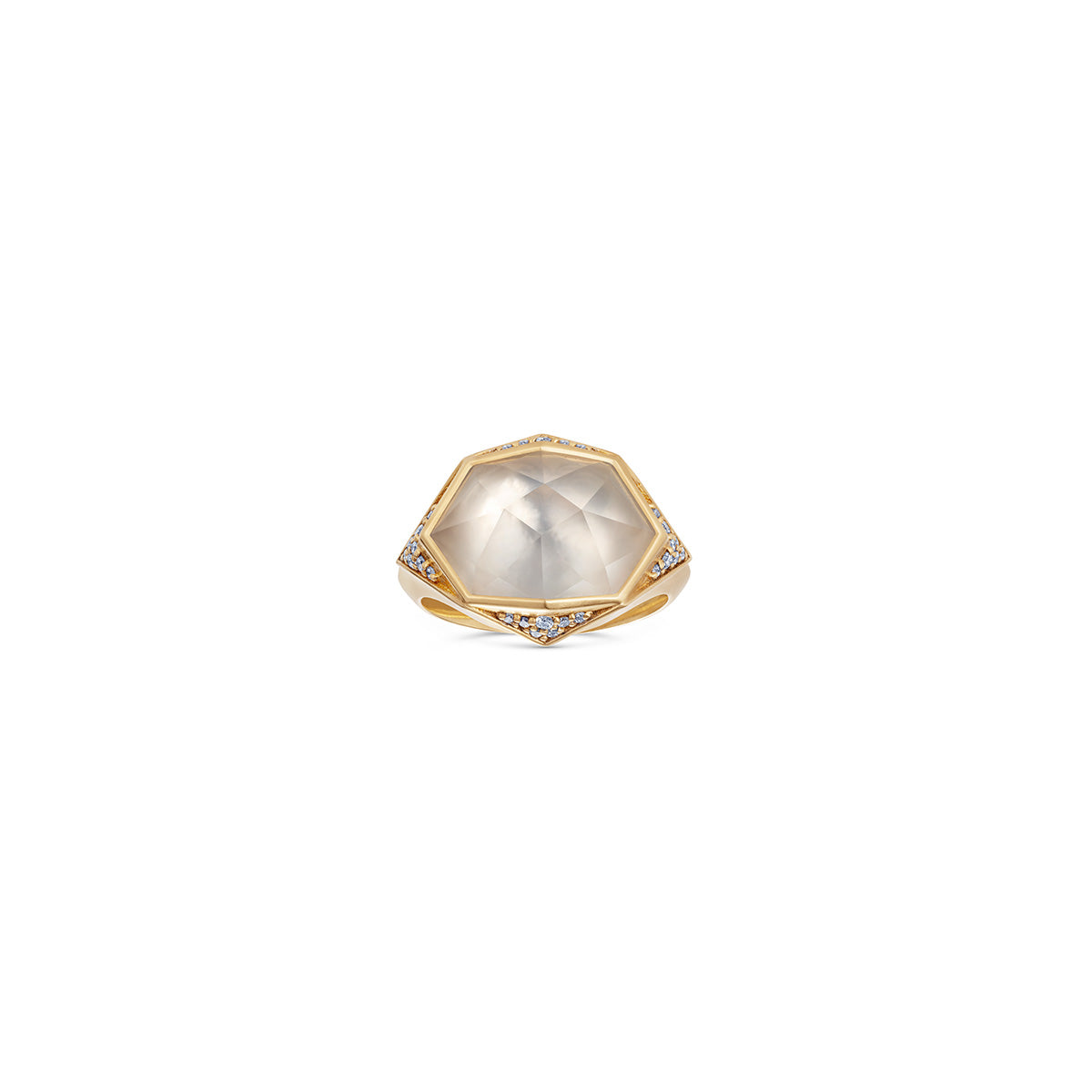 Noor Fares Crystal and Mother of Pearl Ring with Diamond Pavé