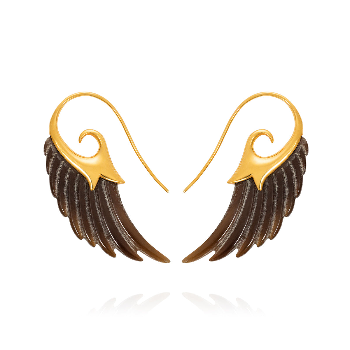 Noor Fares 18K Yellow Gold Dark Horn Wings Earrings 