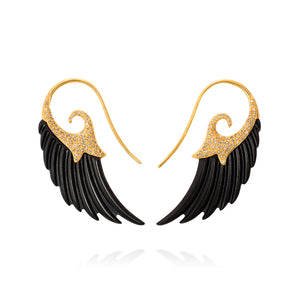 Noor Fares 18K Yellow Gold Ebony Wings Earrings set with Diamonds