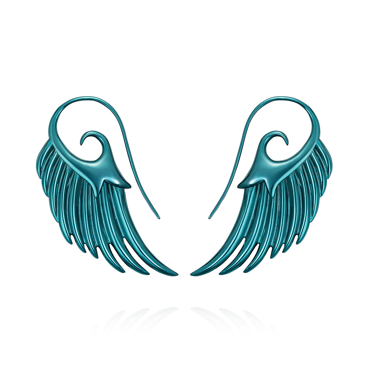 Noor Fares 925 Sterling Silver E-Coated Dark Turquoise Wings Earrings 