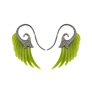 Noor Fares 18K Grey Gold Jade Wings Earrings set with Diamonds
