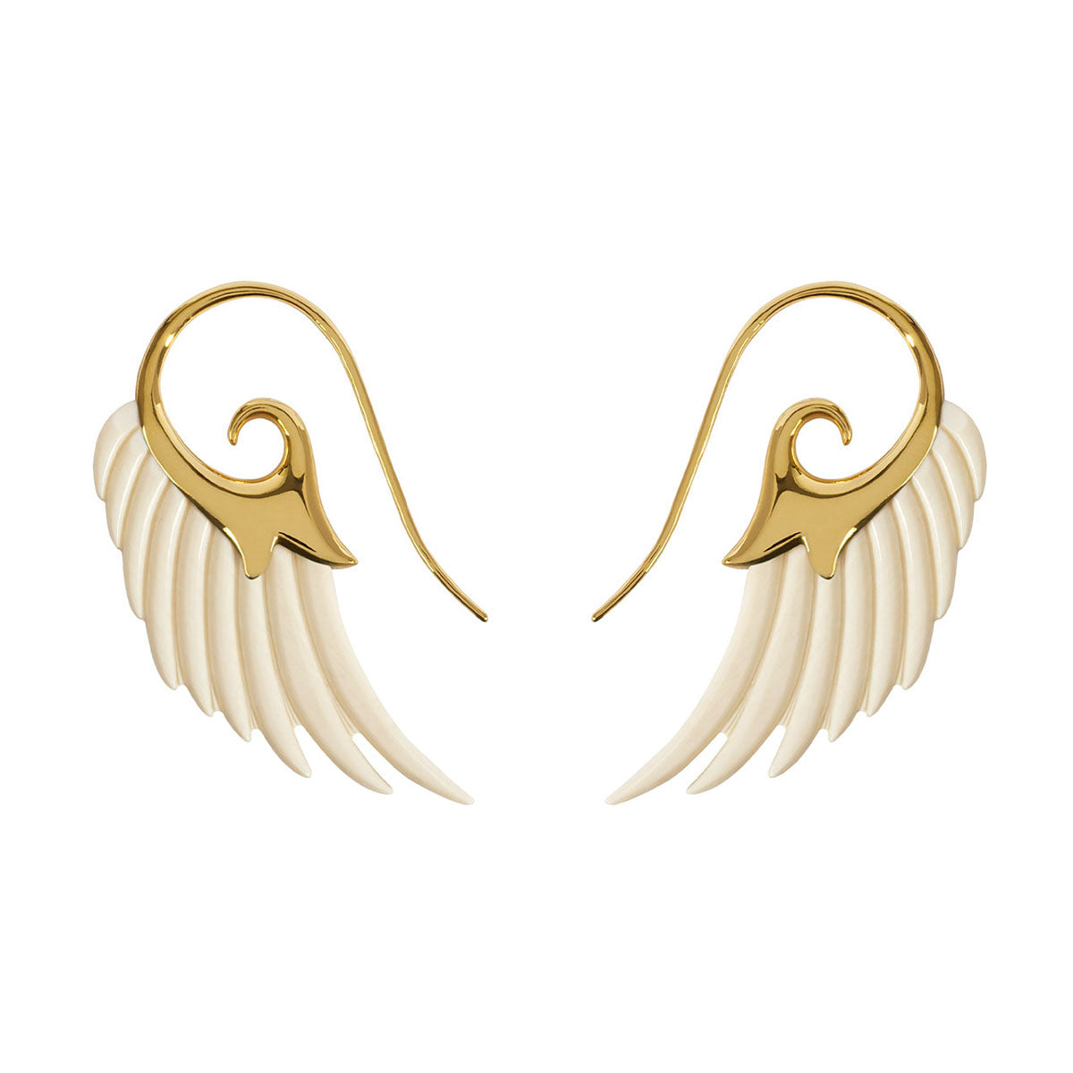 Noor Fares 18K Yellow Gold Fossilised Mammoth Horn Wings Earrings 