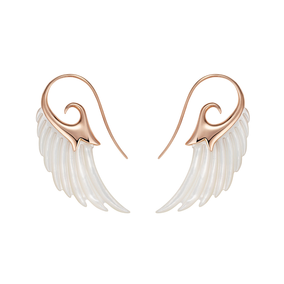 Noor Fares 18K Rose Gold White Mother of Pearl Wings Earrings 