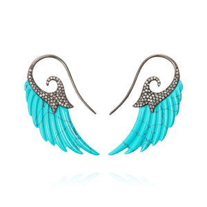 Noor Fares 18K Yellow Gold Turquoise Wings Earrings set with Diamonds