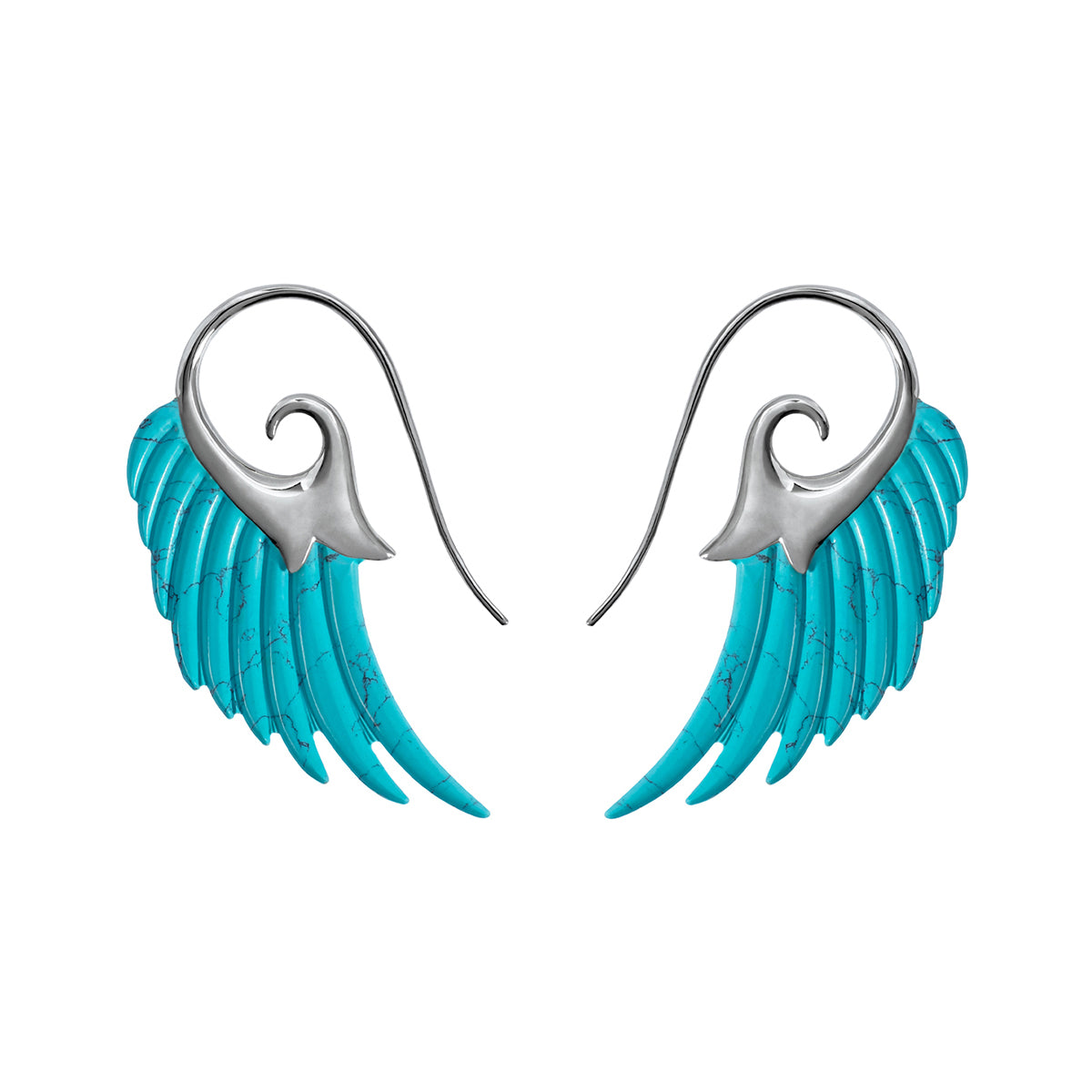 Noor Fares 14K Gold, White Rhodium Plate Turquoise Wings Earrings 