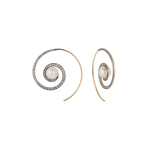 Noor Fares pearl spiral moon earrings