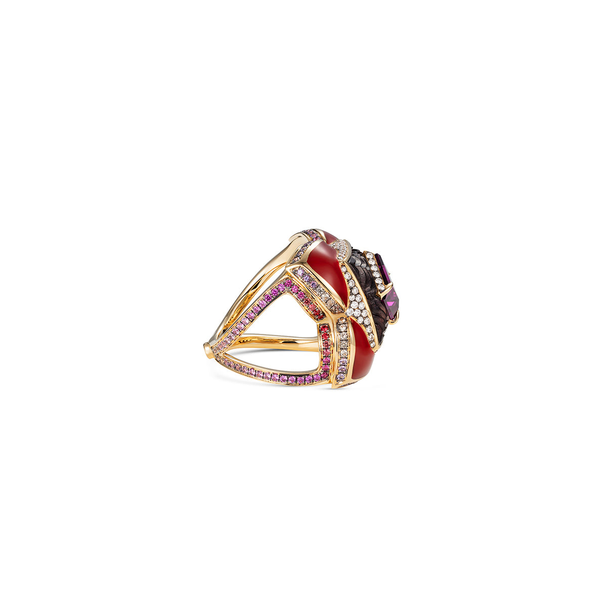 Noor Fares Bespoke Mulhadara Garnet Roosewood Diamond Sapphire Ring