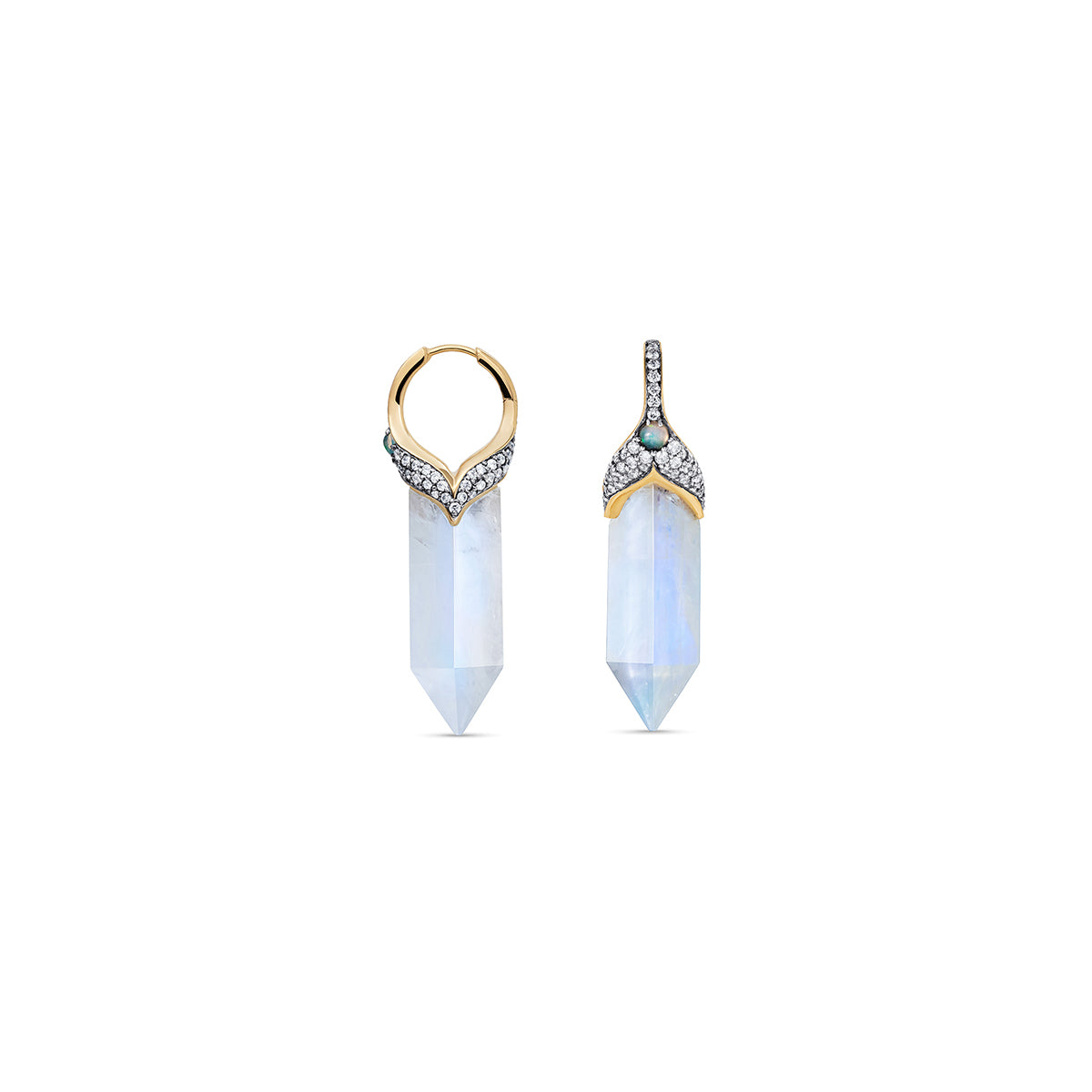 Noor Fares Rainbow Moonstone Kamala Opal Diamond Earrings