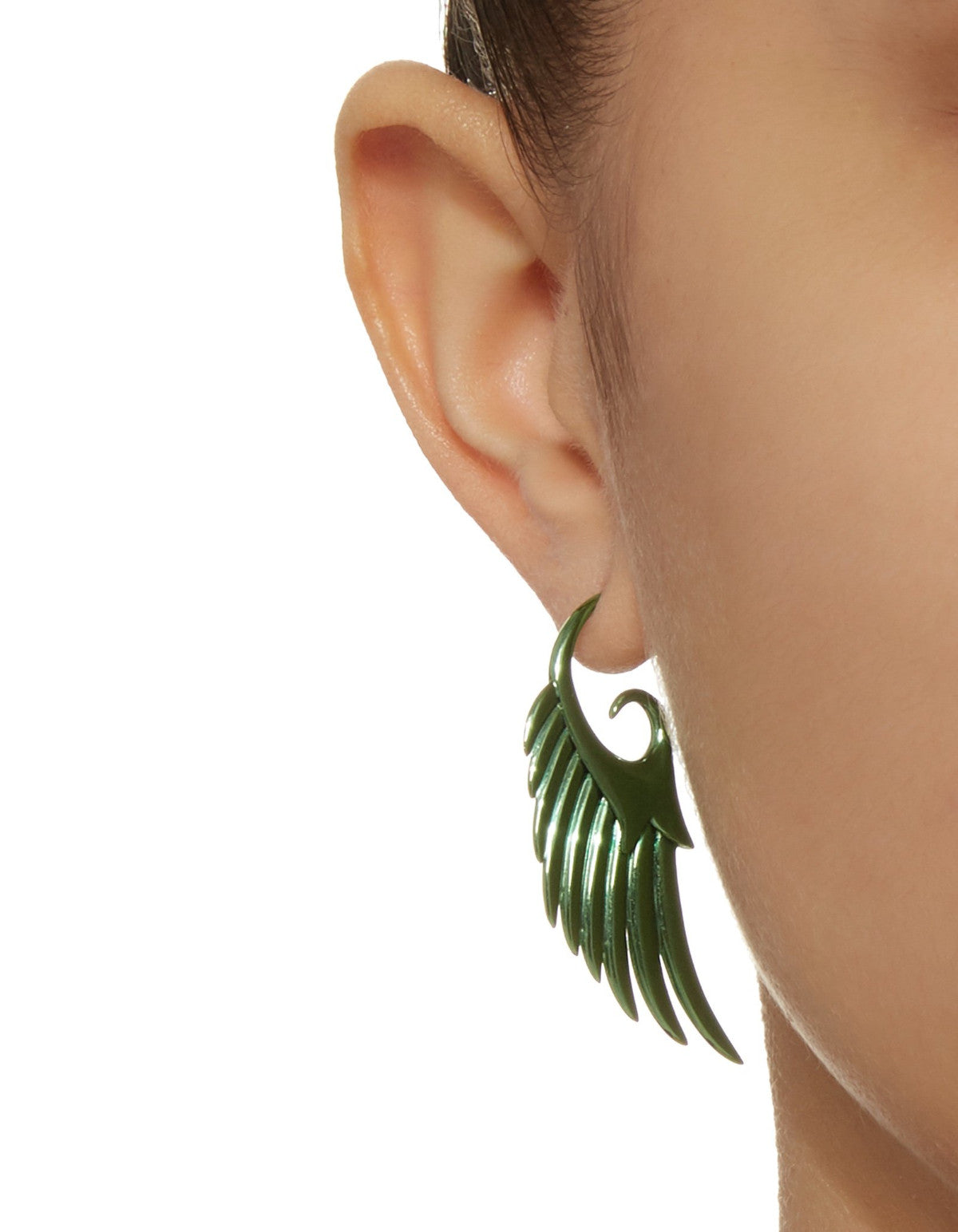 Noor Fares 925 Sterling Silver E-Coated Green Wings Earrings 