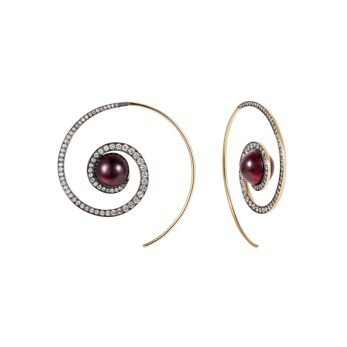 Garnet Spiral Moon Earrings